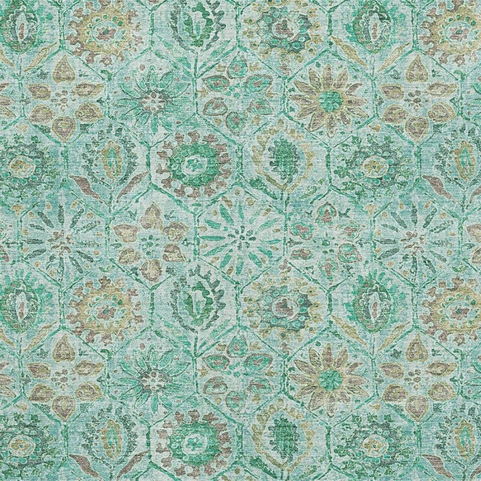 10' X 14' Floral Washable Area Rug With UV Protection (708643) - Aqua / Beige