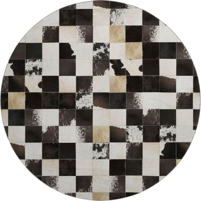 8' Patchwork Washable Round Rug With UV Protection (644739) - Black / Ivory / Beige