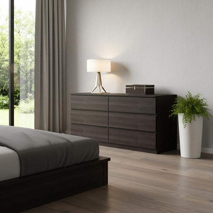 Six Drawer, Double Dresser - Black