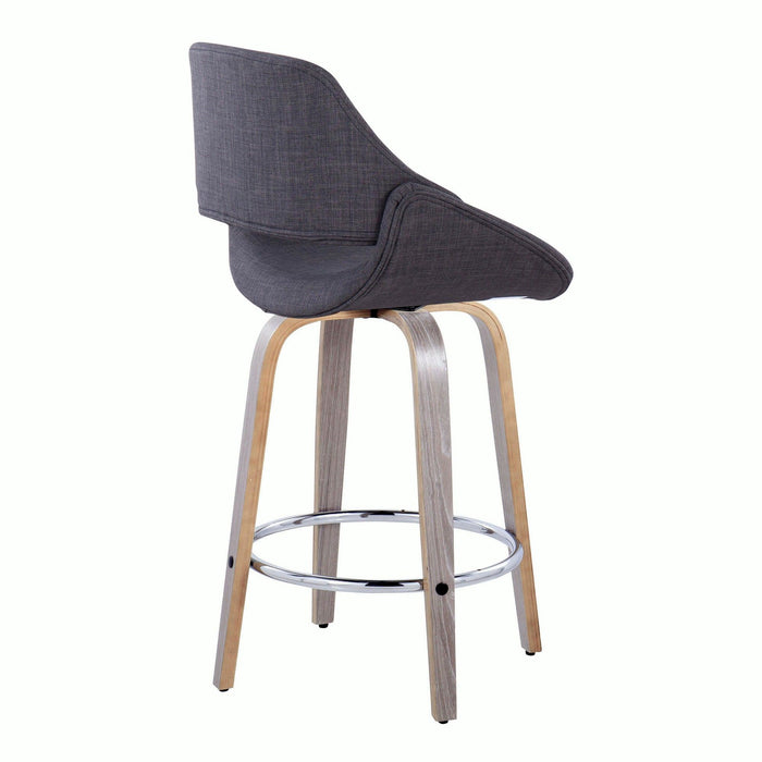 Fabrizzi - 26" Fixed-Height Counter Stool With Swivel And Round Chrome Metal Footrest (Set of 2) - Light Gray Wood