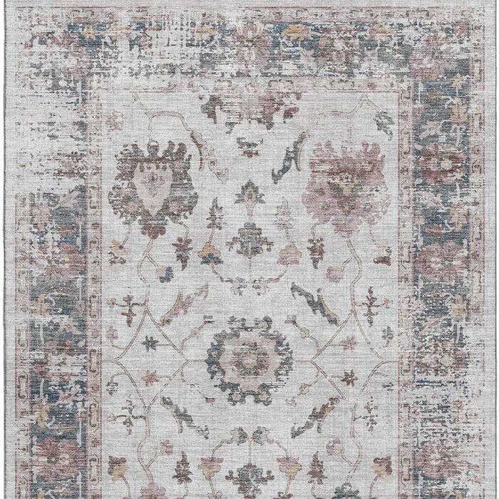 10' X 14' Oriental Washable Area Rug With UV Protection (709866) - Blush / Ivory / Denim Blue