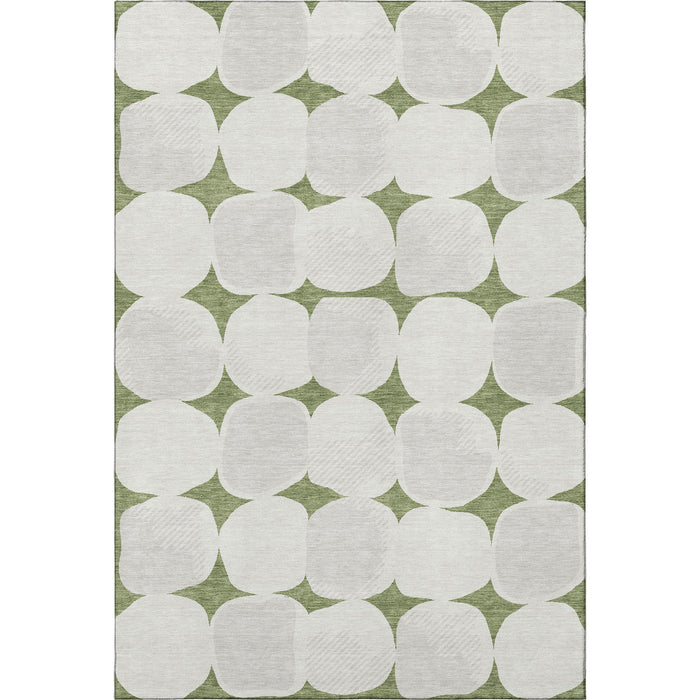 10' X 14' Abstract Geometric Washable Area Rug With UV Protection (669198) - Green / Ivory