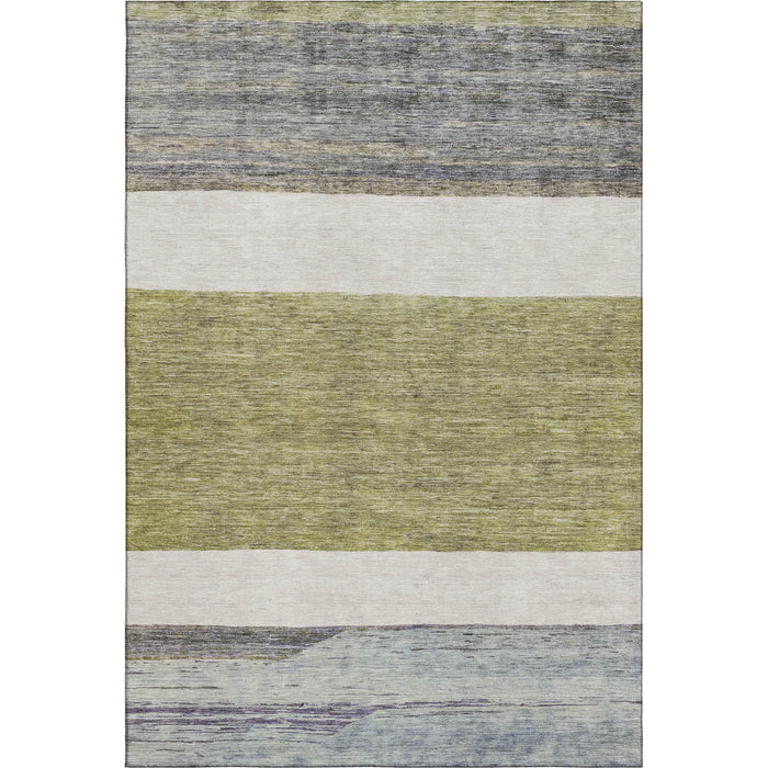 10' X 14' Striped Washable Area Rug With UV Protection (695090) - Artichoke Green / Ivory / Gray