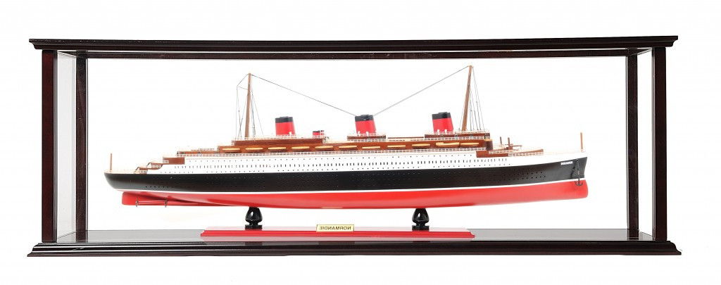Hand Painted Normandie Large Display Case Model Boat - Black / Red