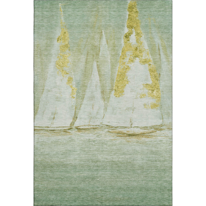 10' X 14' Nautical Washable Area Rug With UV Protection (717302) - Green / Gold