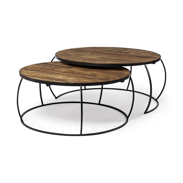 Wood And Metal Round Nested Coffee Tables - Dark Brown