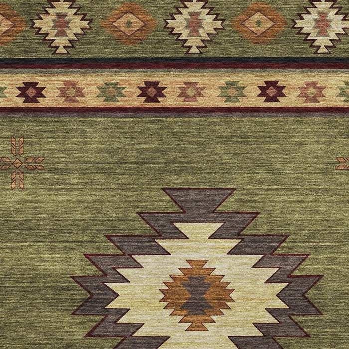 8' X 10' Geometric Washable Area Rug With UV Protection (645676) - Green / Beige / Brown