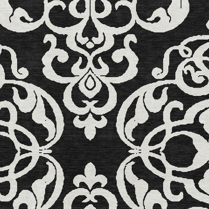 10' X 14' Damask Washable Area Rug With UV Protection (676902) - Black / Ivory