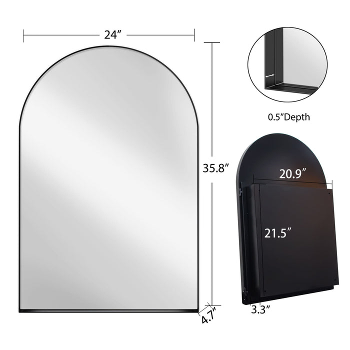 Giga arched recessed metal medicine cabinet with mirror, adjustable shelves, wall-mounted bathroom storage unit.