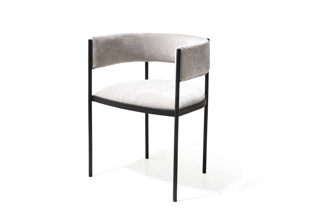 Fabric Steel Open Back Dining Arm Chairs (Set of 2) - Light Gray / Black