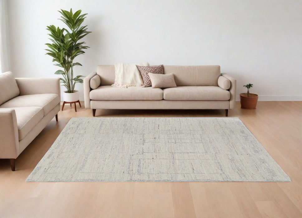 12' x 15' Abstract Hand Woven Worn Faded Area Rug - Gray And Ivory