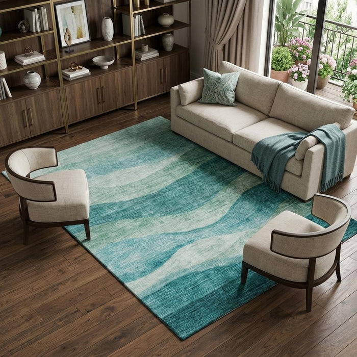 10' X 14' Abstract Washable Area Rug With UV Protection (686354) - Teal / Aqua