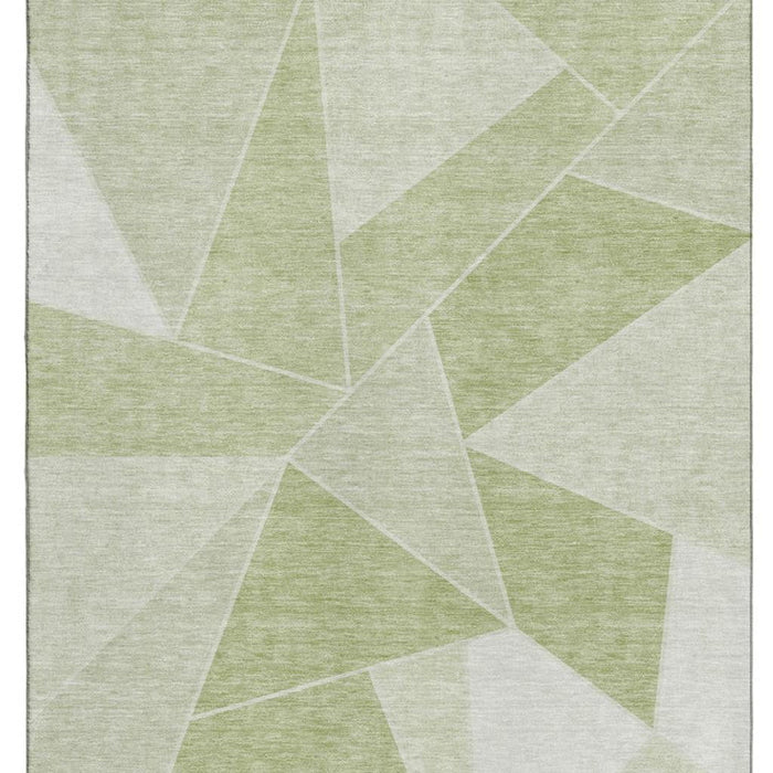 9' X 12' Geometric Washable Area Rug With UV Protection (653277) - Artichoke Green / Ivory