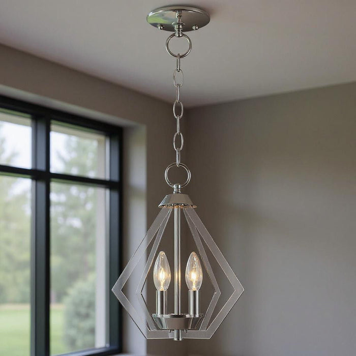 Two Light Dimmable Chandelier With Shades - Silver
