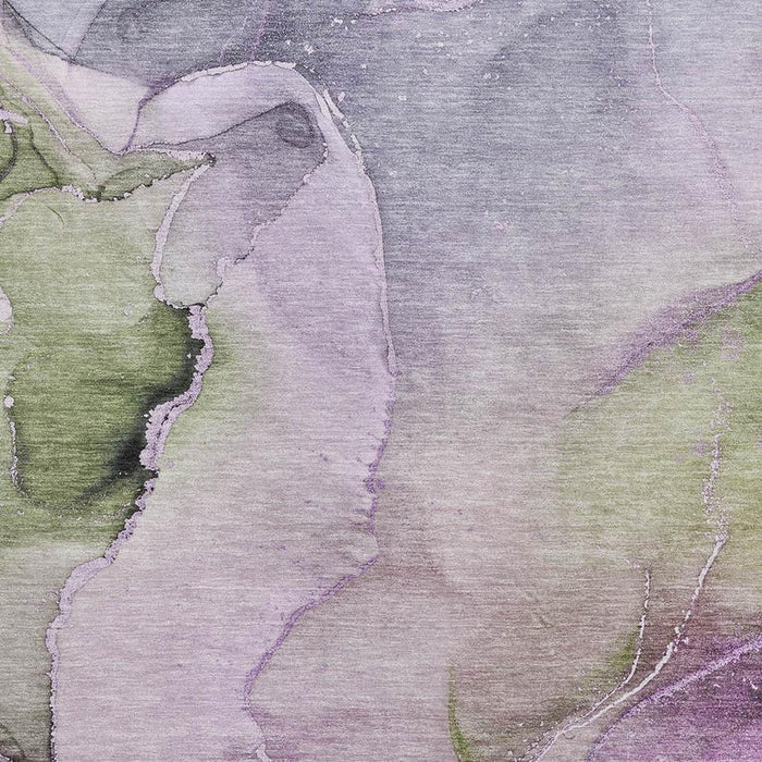 9' X 12' Abstract Washable Area Rug With UV Protection (647343) - Purple / Ivory / Green