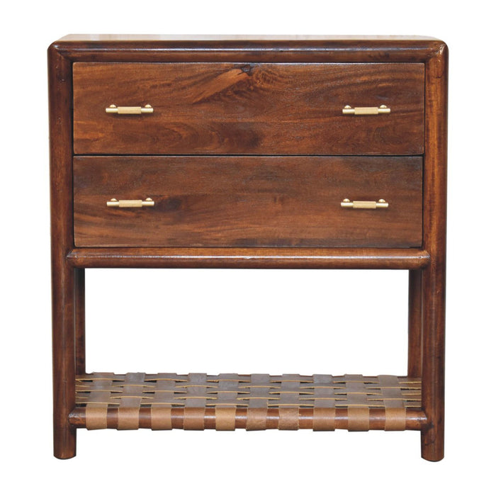 32" Solid Wood Two Drawer Nightstand With Leather Shelf - Brown