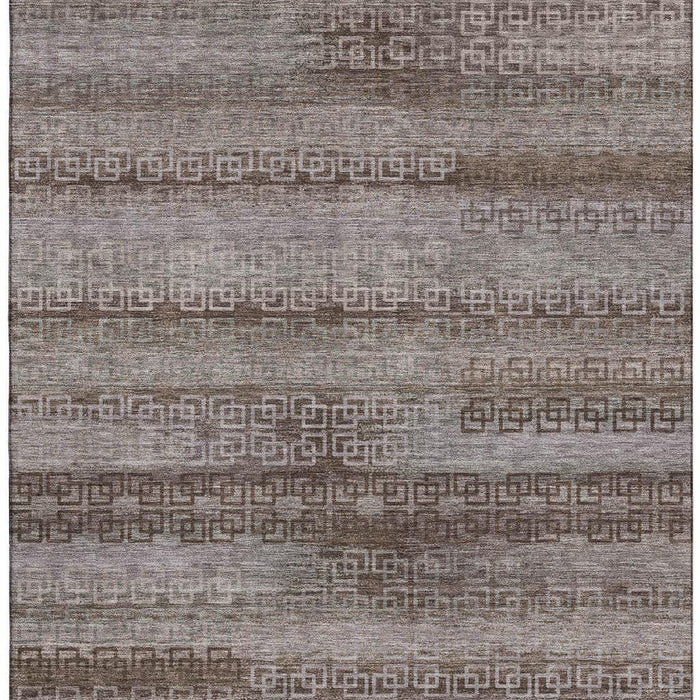 10' X 14' Striped Washable Area Rug With UV Protection (715081) - Chocolate / Gray