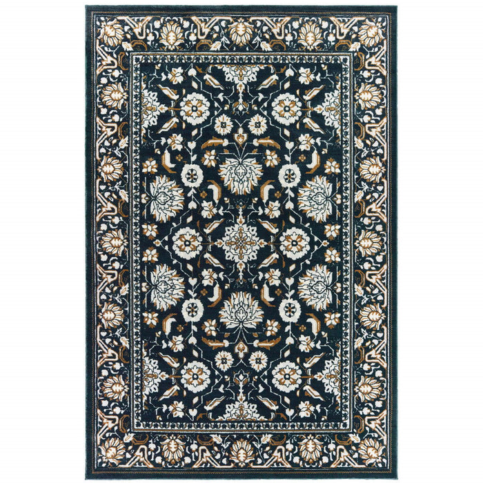 10' x 13' Oriental Power Loom Stain Resistant Area Rug - Navy Caramel And Ivory