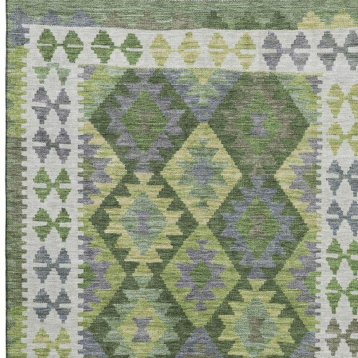 10' X 14' Tribal Washable Area Rug With UV Protection (707953) - Olive Green / Ivory
