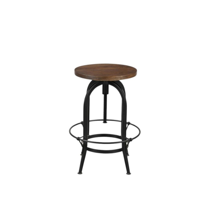 Solid Wood And Metal Backless Adjustable Height Swivel Bar Chair - Brown / Black