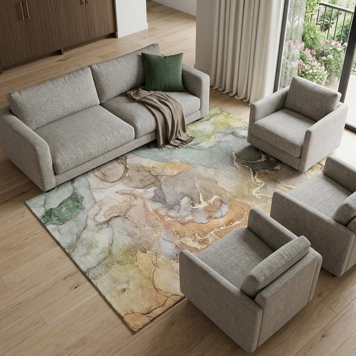 10' X 14' Abstract Washable Area Rug With UV Protection (646482) - Beige / Gray / Green