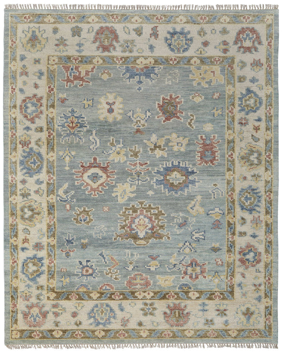 9' X 12' Floral Hand Knotted Area Rug With Fringe - Blue