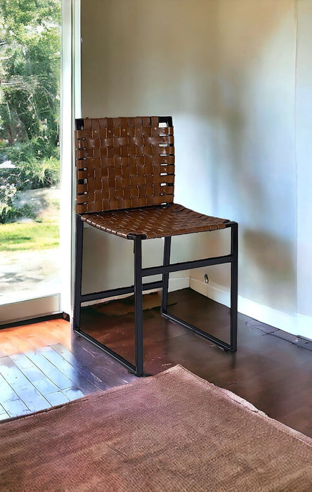 33.25" Faux Leather Side Chair - Brown / Black