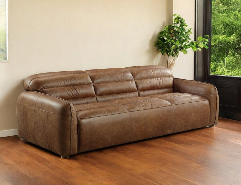 Top Grain Leather Sofa With Black Legs - Dark Brown