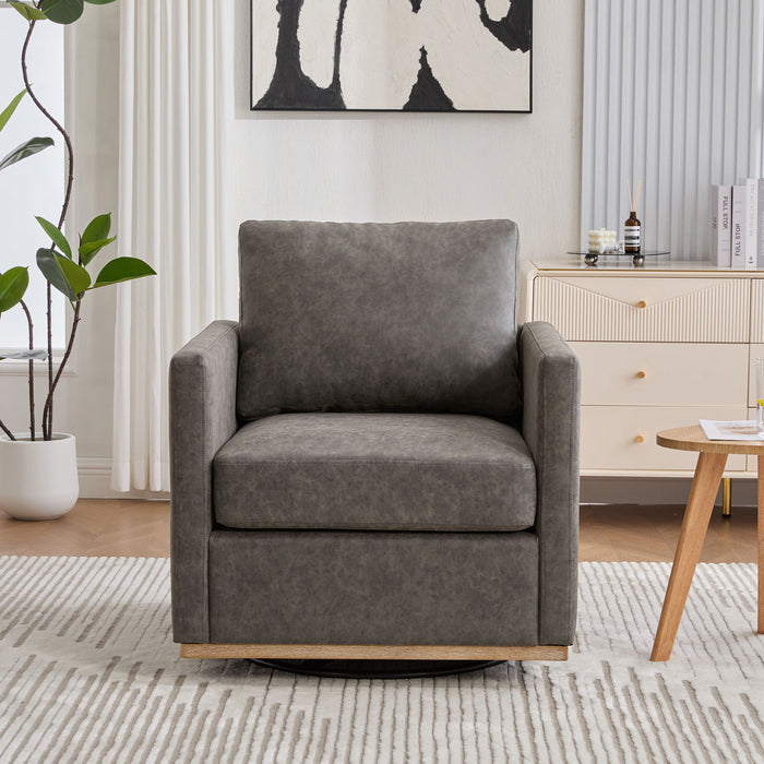 Giga modern upholstered square swivel accent chair with cushioned seat, backrest, and 360-degree rotation feature.