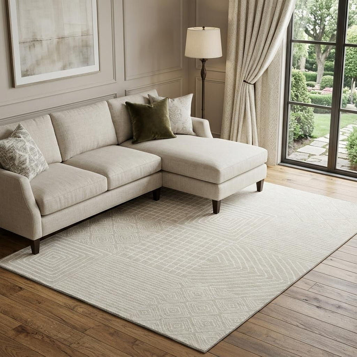 10' X 14' Geometric Washable Area Rug With UV Protection (681875) - Beige / Ivory