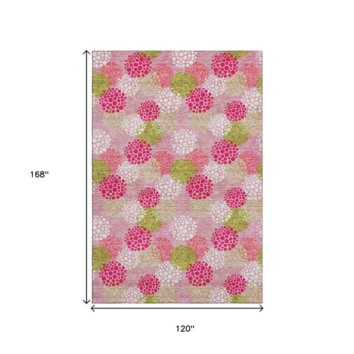 10' X 14' Polka Dot Washable Area Rug With UV Protection (672224) - Pink / Green / Ivory