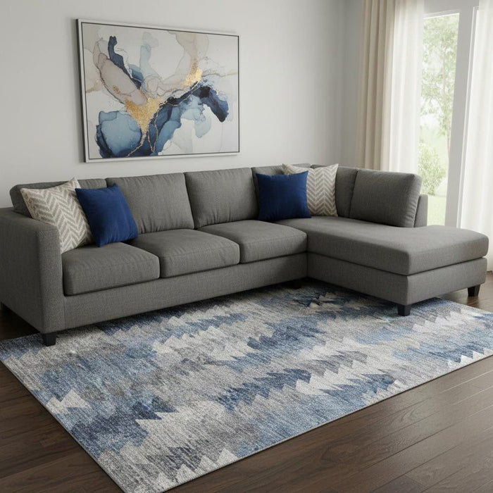 8' X 10' Geometric Washable Area Rug With UV Protection (653126) - Blue / Ivory / Gray