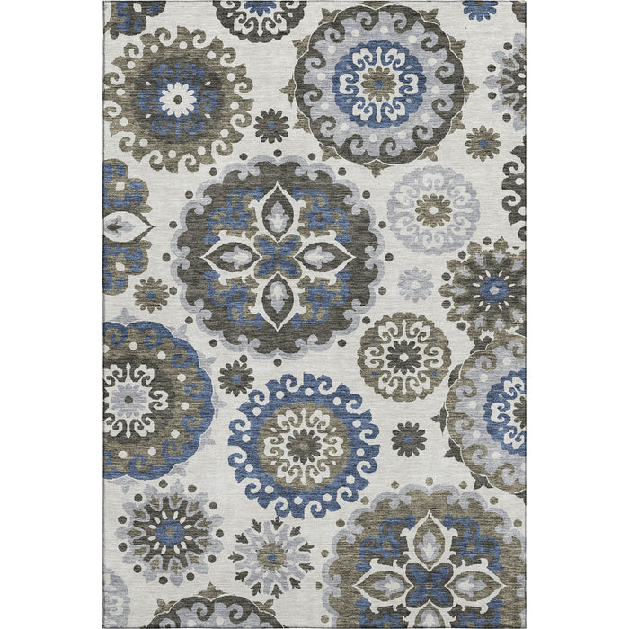 10' X 14' Medallion Washable Area Rug With UV Protection - Pewter