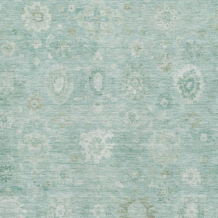 10' X 14' Damask Washable Area Rug With UV Protection (700835) - Teal / Ivory