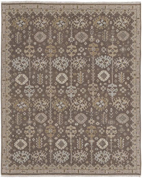 8' x 10' Wool Oriental Hand Knotted Area Rug With Fringe - Tan And Brown
