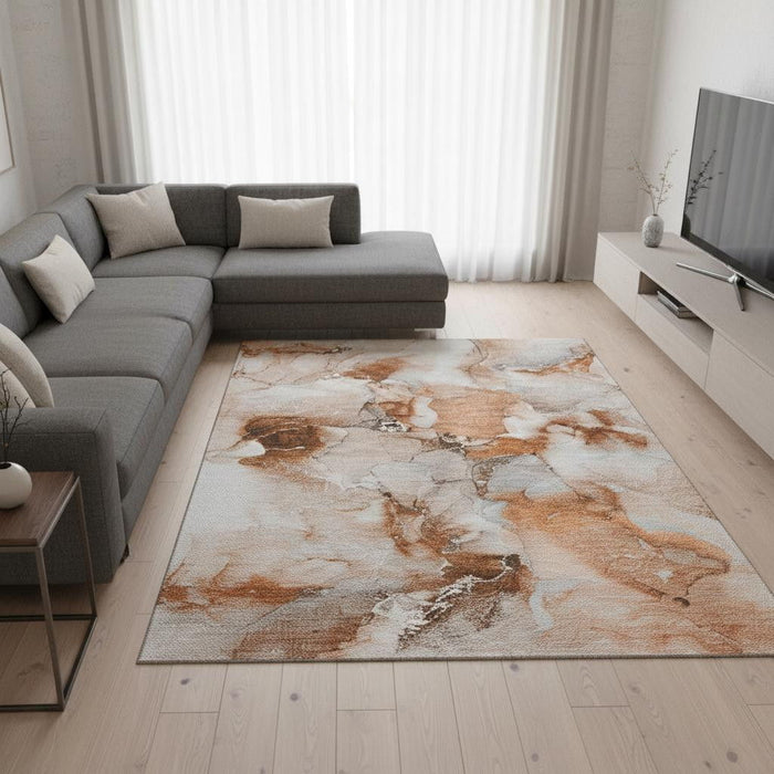 10' X 14' Abstract Washable Area Rug With UV Protection (647476) - Rust / Ivory