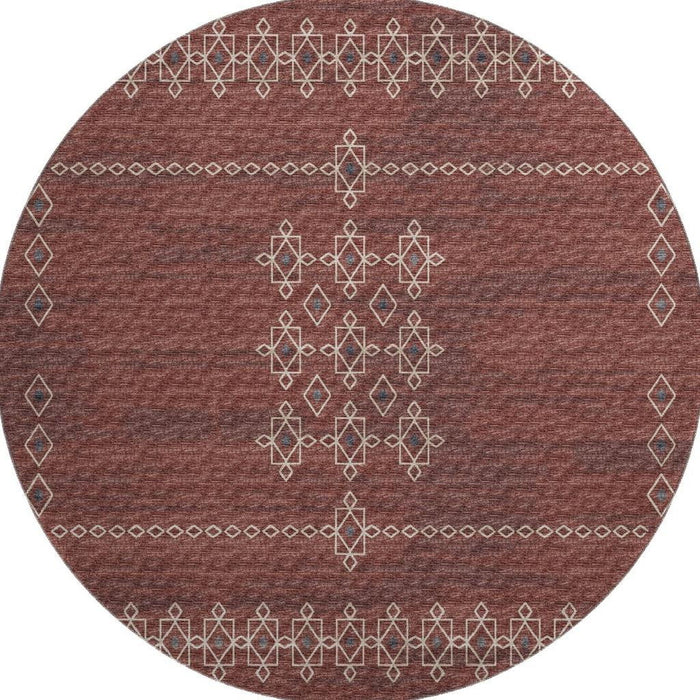 8' Tribal Washable Round Rug With UV Protection (644811) - Burnt Sienna / Ivory / Black