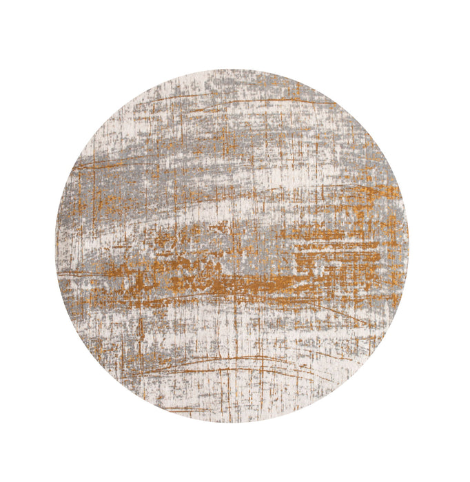 8' Round Abstract Non Skid Area Rug - Gray And Gold
