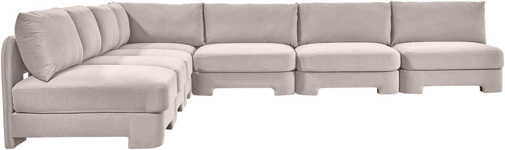 Meridian Furniture Hammond velvet performance fabric 7-piece armless sectional sofa with modern design and plush upholstery.