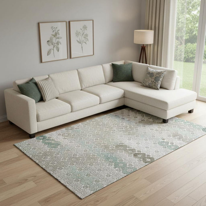 10' X 14' Geometric Washable Area Rug With UV Protection (696896) - Taupe / Beige / Teal