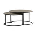 Set of two HomeRoots concrete and metal nesting coffee tables in gray and black, showing round tabletop and modern design.