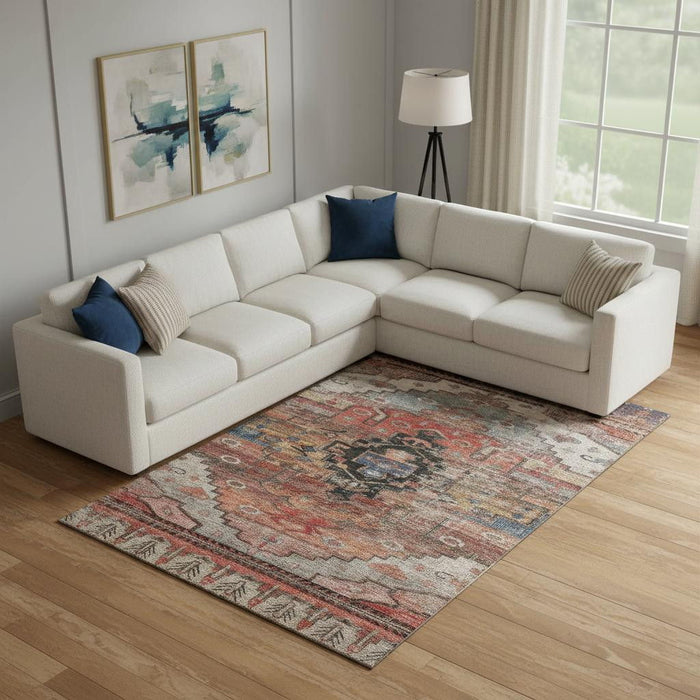 10' X 14' Oriental Washable Area Rug With UV Protection (701045) - Rust / Gray / Beige
