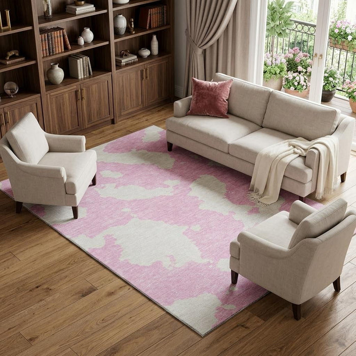 10' X 14' Abstract Washable Area Rug With UV Protection (677052) - Pink / Ivory