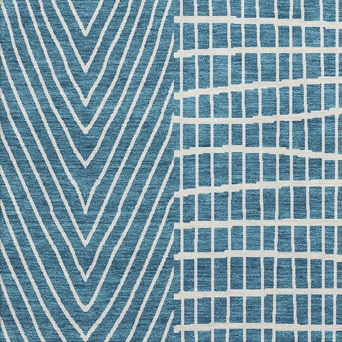 10' X 14' Geometric Washable Area Rug With UV Protection (678113) - Teal / Ivory