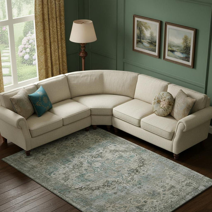 10' X 14' Oriental Washable Area Rug With UV Protection (700295) - Sage / Beige / Teal
