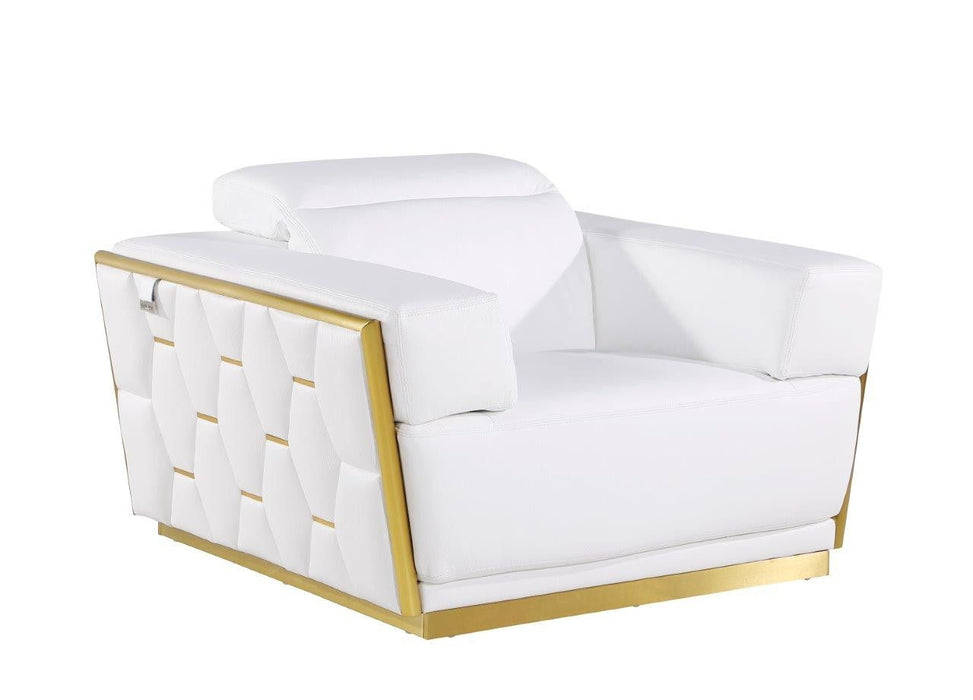 47" Italian Leather Club Chair - White / Gold