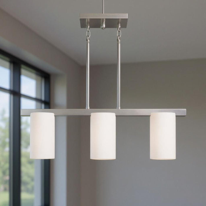 Three Light Metal Dimmable Chandelier With Shades - Nickel / White