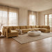 Beige Hammond velvet performance fabric U-shaped sectional by Meridian Furniture with armless seats, stationary design.