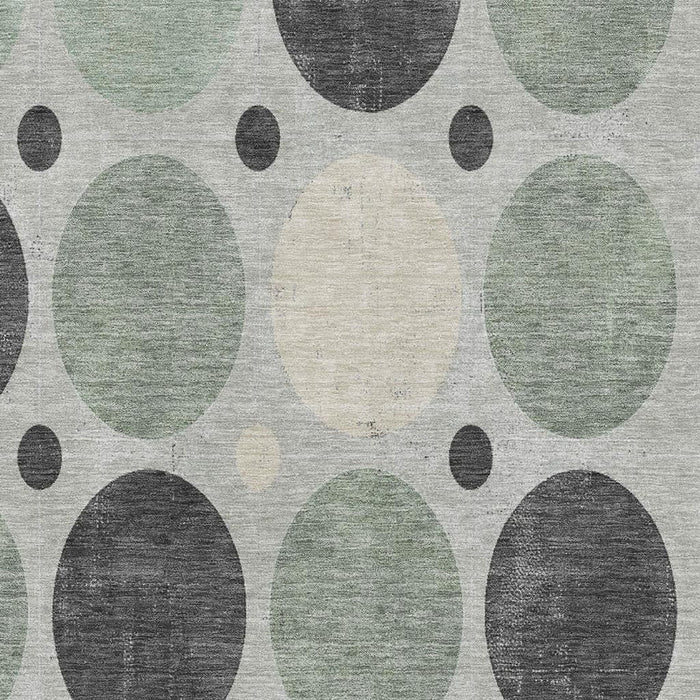 10' X 14' Geometric Washable Area Rug With UV Protection (709174) - Sage / Charcoal / Ivory