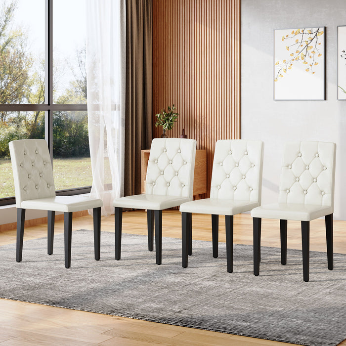 Set of Giga dining chairs with ergonomic buckle backrests, ideal for family dining rooms, showcasing stylish and comfortable seating.